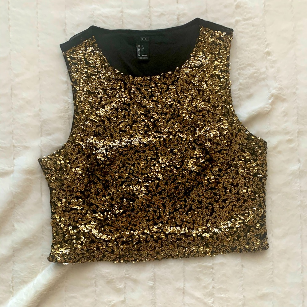 Forever 21 Gold Sequin Sleeveless Crop Top Size S